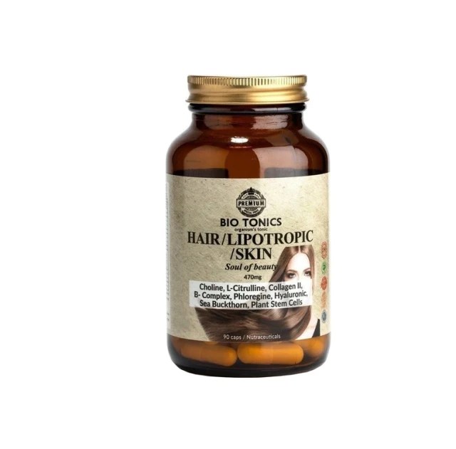 Bio Tonics Hair/Lipotropic/Skin Συμπλήρωμα Λιποτροπικής Φόρμουλας με Αμινοξέα, Κολλαγόνο, Υαλουρονικό Οξύ για την Υγεία των Μαλλιών, Δέρματος και Διαχείριση Βάρους 90caps